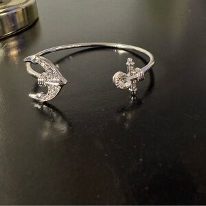Silver Anchor and Crystal Open Cuff Bracelet